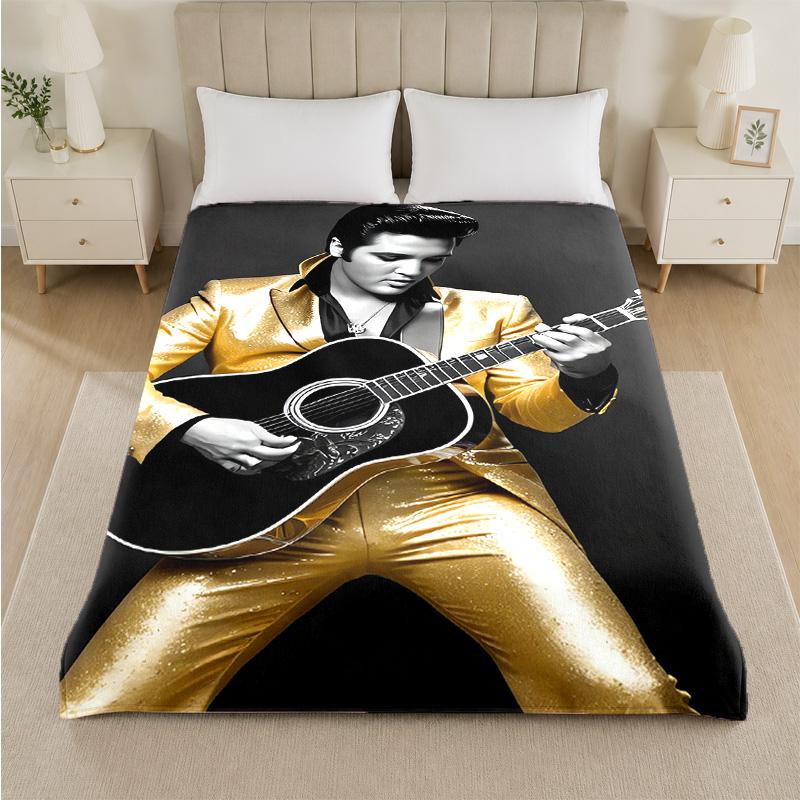 Coperta in Flanella con Stampa di Elvis Presley, Coperta Morbida Calda in Peluche per Letto, Divano, Poltrona, Uso Domestico Interno