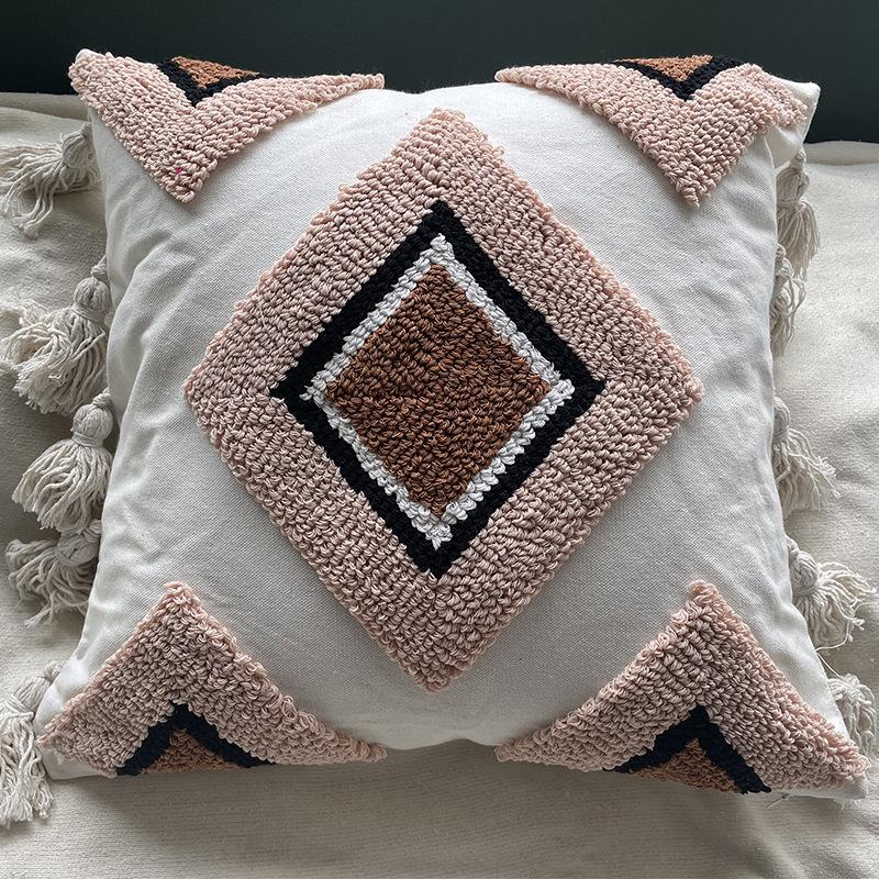 Nordic Ins Style Moroccan Tufted Pillow Bed and Breakfast Light Luxury Embroidered Cushion Removable and Washable Tassel Home Pillow Cover