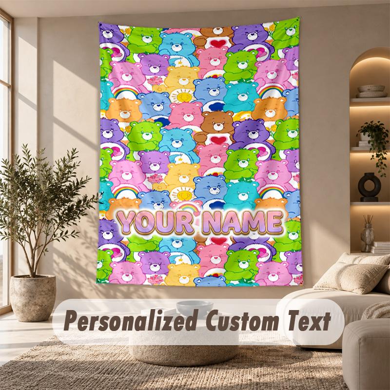 Care Bears Tapestry, Personalized Custom Text, Wall Hanging Tapestry For Living Room Home Wall Decor
