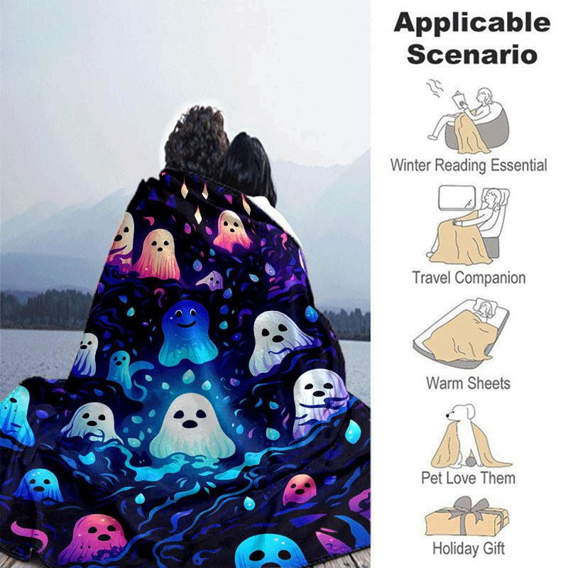1pc Ghost Printing Lightweight Flannel Blanket, Comfortable and Warm Blanket, for Camping Sofa Bed and Couch Office, Suitable for Gift Blanke