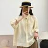1116 Summer New Women's Crew Neck Japanese Ramie Shirt Loose Shirt Top Ins Cardigan Thin