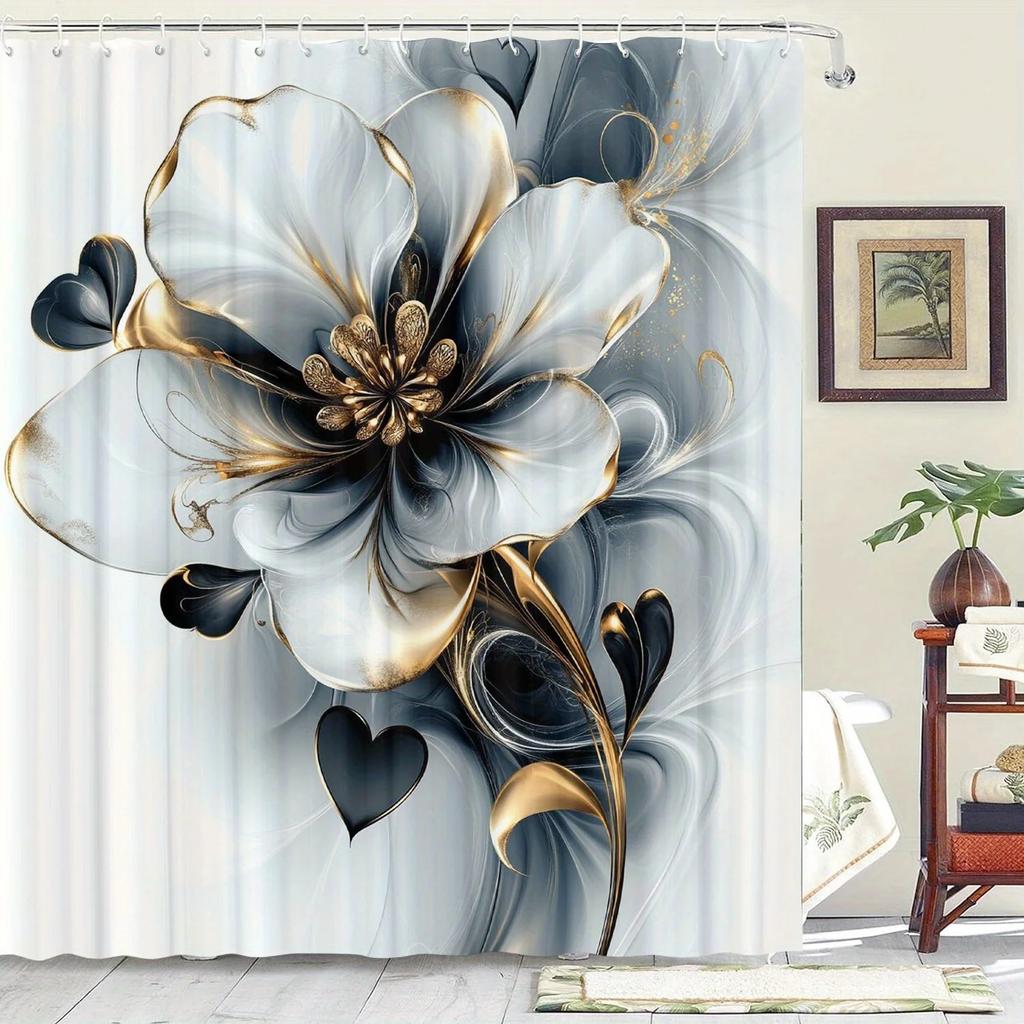 Luxusní sprchový závěs s květinovým vzorem 12 háčků Vhodný do pokoje Domácnost Hotel Omyvatelný v pračce Závěsy Koupelna Jeden kus