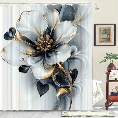 Luxury Floral Pattern Shower Curtain 12 Hooks Suitable for Room Home Hotel Machine Washable Curtains Bathroom One Piece
