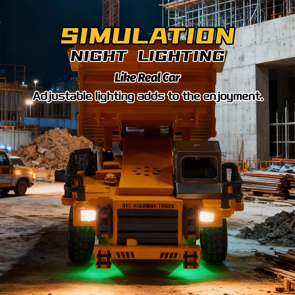 1:64 RC Dump Truck, 2.4G Remote Control Mini Construction Truck with Lights and Sound, Auto Demo, Auto Cruise