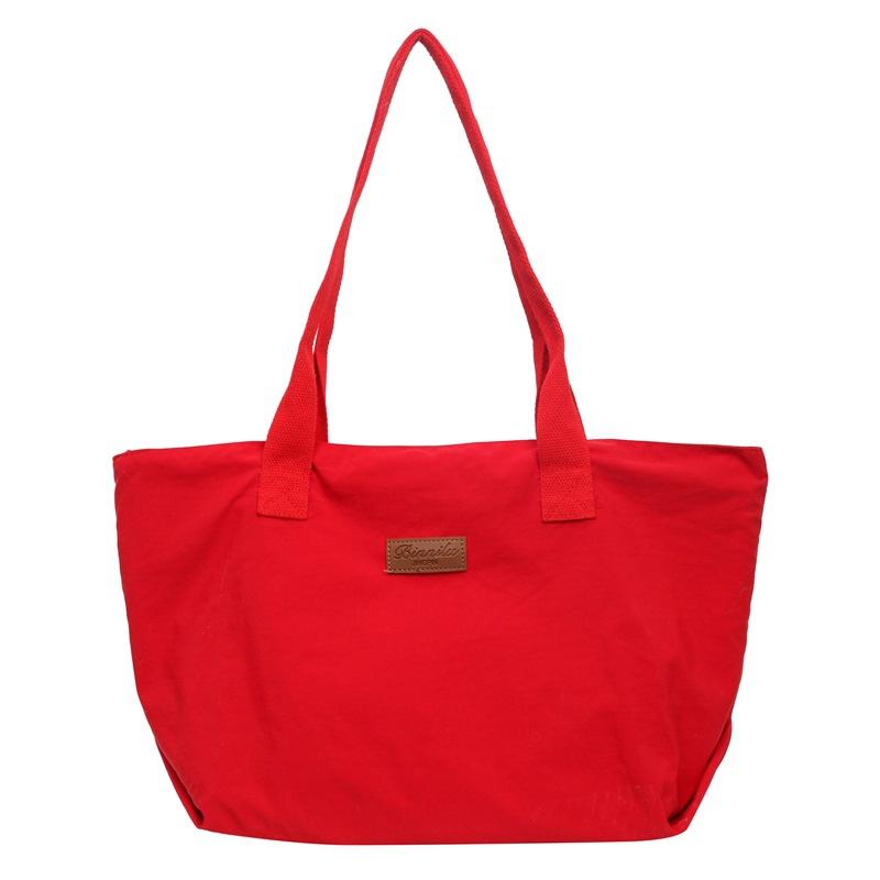 Solid Color Tote Bag Women's Large Capacity Shoulder Bag Student Classes Book Bag