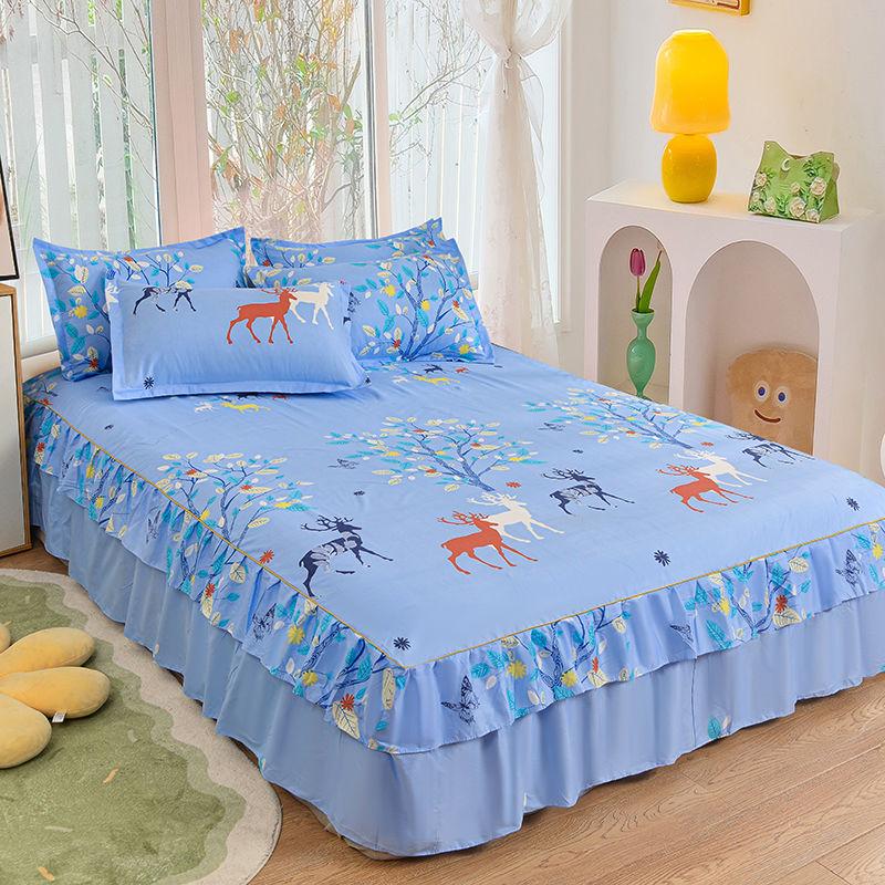 Bed Skirt Cotton Bedspread Set Embroidery Bed Dress Pillow Cases 3 Pieces/Set For King/Queen Double 1.5/1.8/2M Sheet Cover