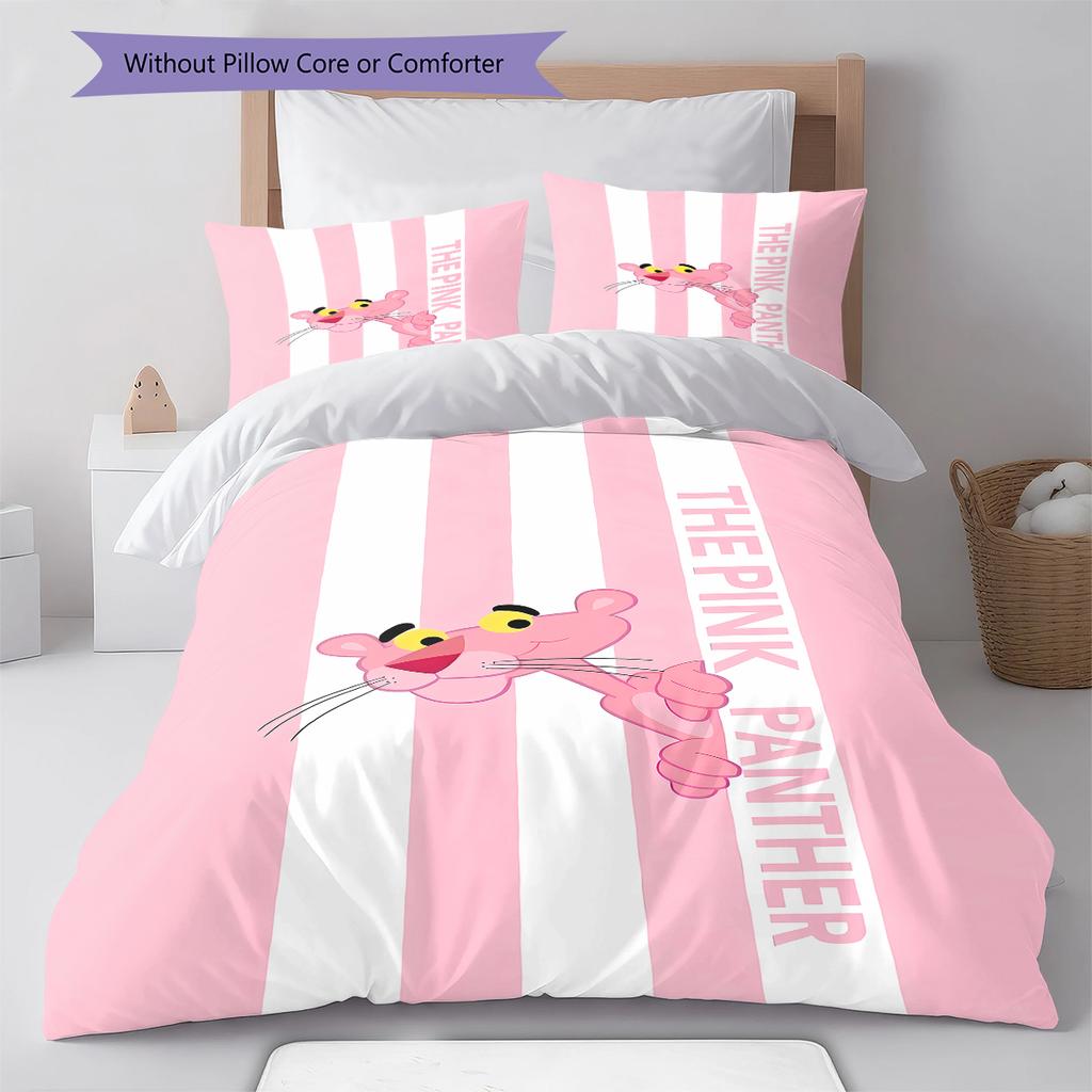 Pink Panther Muster Bettwäsche, Steppbett Set Bettbezug Kissenbezug Zuhause Geburtstagsgeschenk (1 Bettbezug + 2 Kissenbezüge, ohne Füllung)
