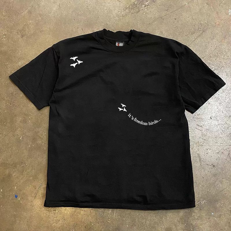 

Make Money for Charity 260G Heavy Weight Pure Cotton! Six-Bird Letter Couple Women s Loose Short-Sleeved T-shirt Men Black 3XL [260g Heavy weight pure cotton]]