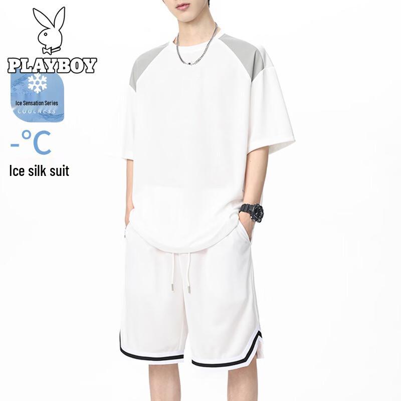 PLAYBOY Men s Ice Silk Short Sleeve & Shorts Sport Set 4XL
