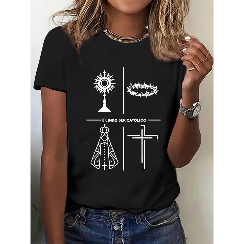 

Catholic Symbols T-Shirt | Includes Host Light, Crown of Thorns, Bishop S Vestments, and Cross with Portuguese Text É LINDO SER CATÓLICO S чёрный