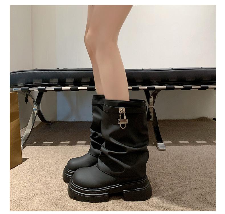 [Weird Aestheticism] Thick-soled inner height-increasing stacking boots women's autumn sweet and cool babes trousers short boots Martin boots