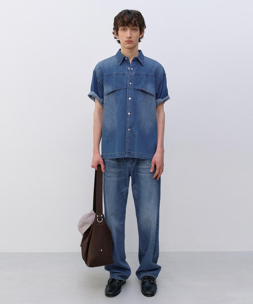 INSILENCE Flash Half Denim Shirt Washed Blue
