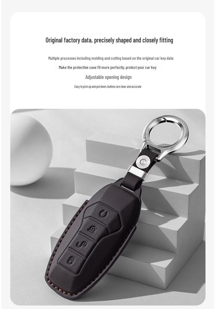 Genuine Leather Key Cover for BYD Qin Pro, Song Plus, Tang, New Energy Han, e9, Denza - Full Coverage