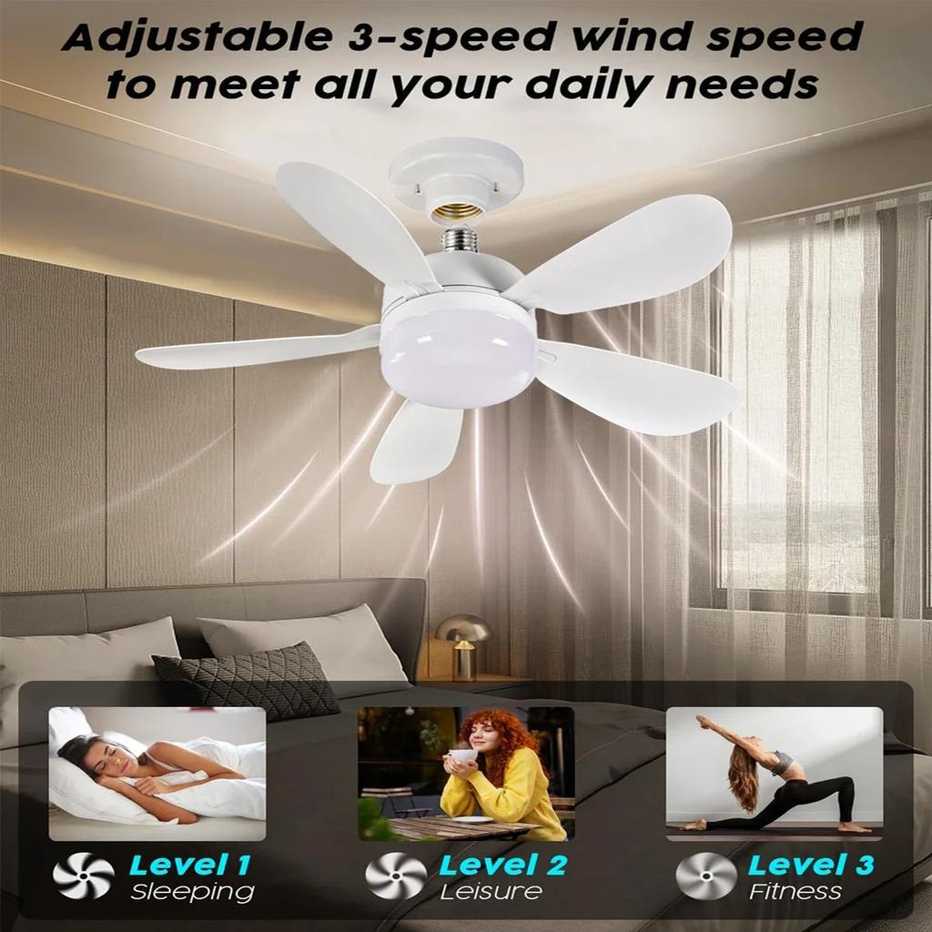 Home E27/26 Base Ceiling Fan Light Wireless Remote Control Infinitely Dimmable 20-40W Room Bedroom Ceiling Fan with Night Lights