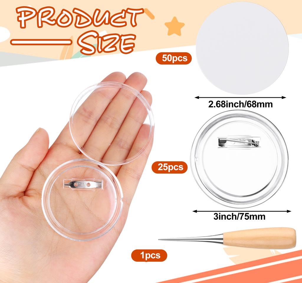 25 Packs Badge Making Kit 3Inch Make Your Own Badges Round Button Badge And 50 Pcs Paper And Awl For Kids Badge Blanks Button De