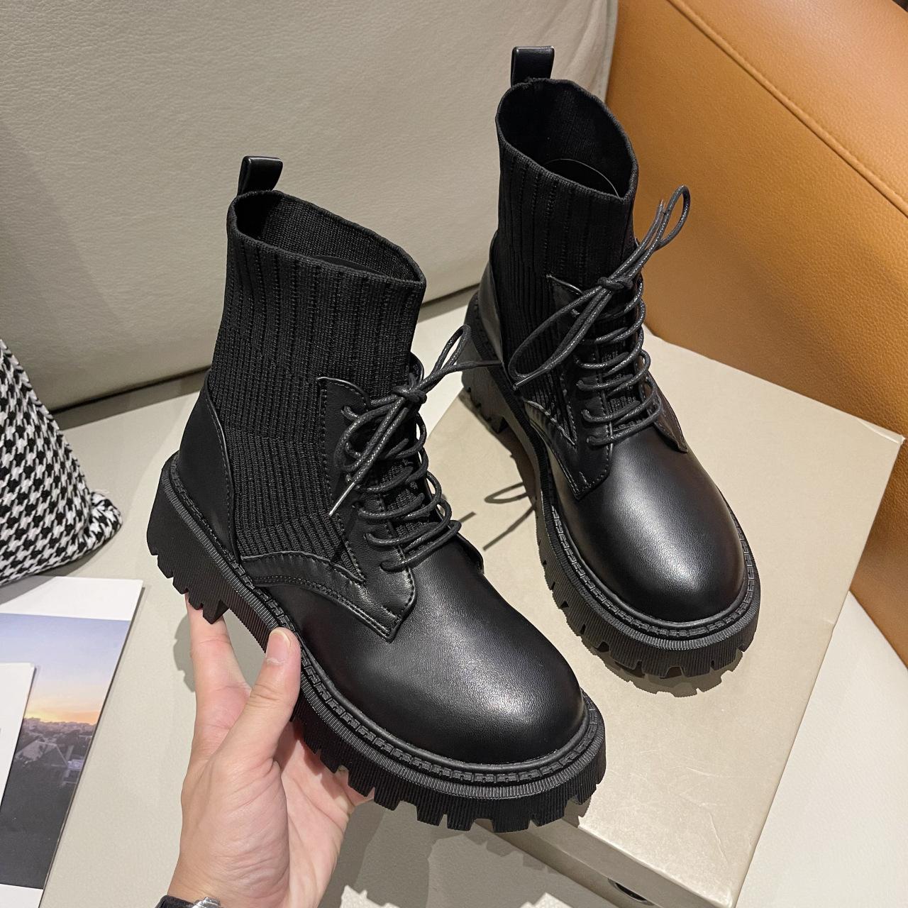 

Модные женские ботильоны 2024 года, осенние мотоциклетные ботинки на толстом каблуке, туфли PlatfoAnkle Brm, женские модные ботинки без застежек с круглым носком 35 чёрный