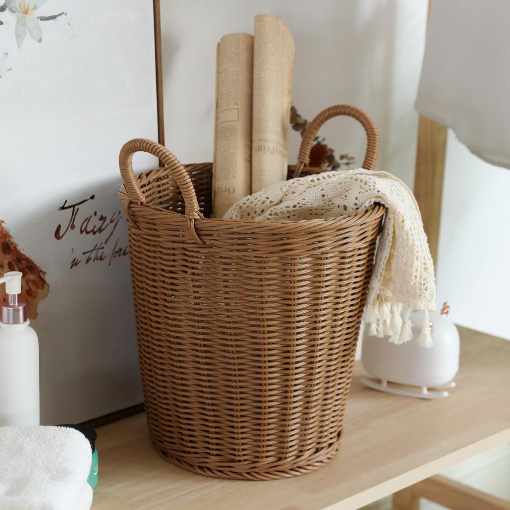 Modern Woven Laundry Basket Organizer Dirty Clothes Storage Bin Plastic Hamper for Living Room Use