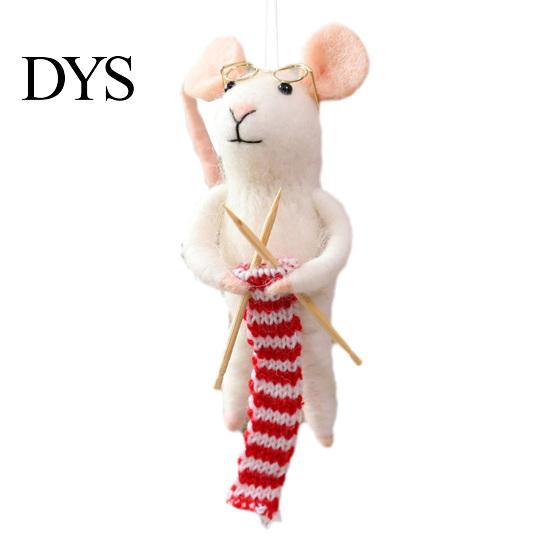 Soft Wool Felt Animal Figurines Christmas Mouse Ornament, Handmade Felted Hanging Decoration, Charming Window Displays Cute Knitting Doll for
