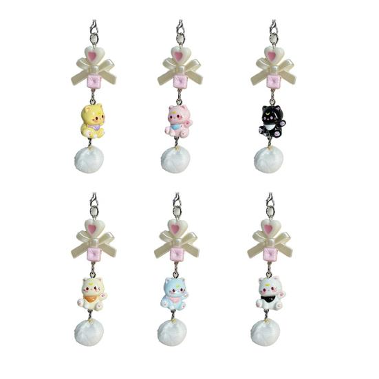 Bag Pendant Lightweight Mini Cat Furry Ball Charm Key Chain with Bow Decoration Mobile Phones Keychains Gift Accessory