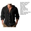 Men Hooded Drawstring Shirt Top Solid Color Button Closure Long Sleeve Quick Dry