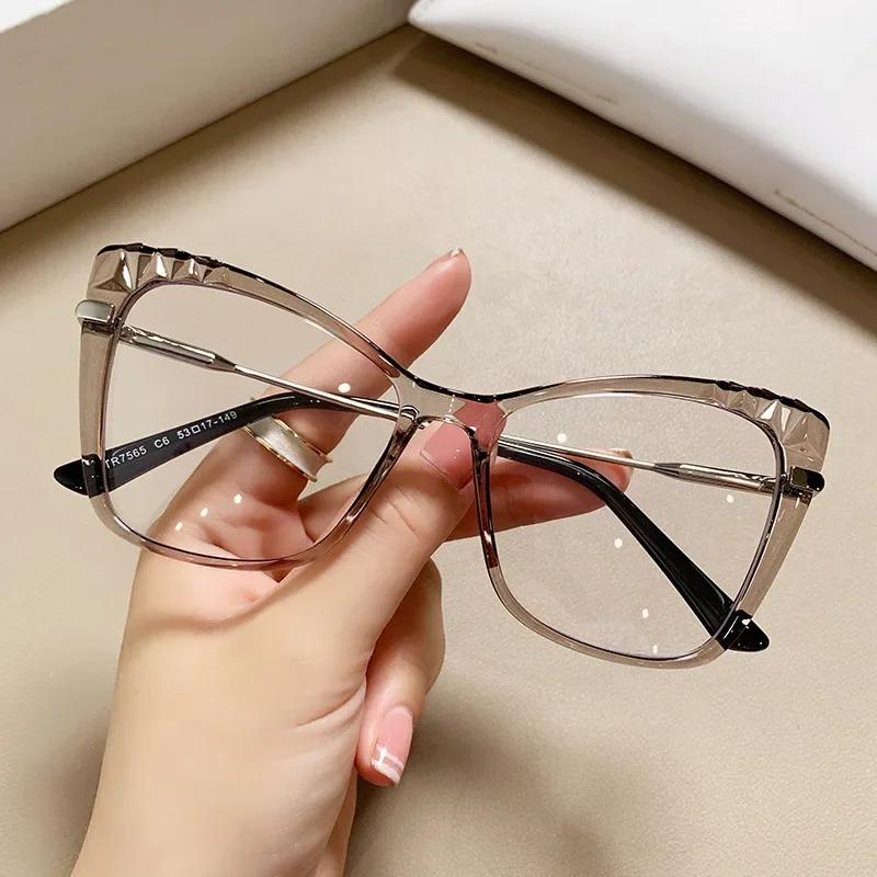 Women Anti Blue Light Glasses Fashion Cat Eye Crystal Cut Optical Eyeglasses Computer Eyewear Myopia Glasses Frame