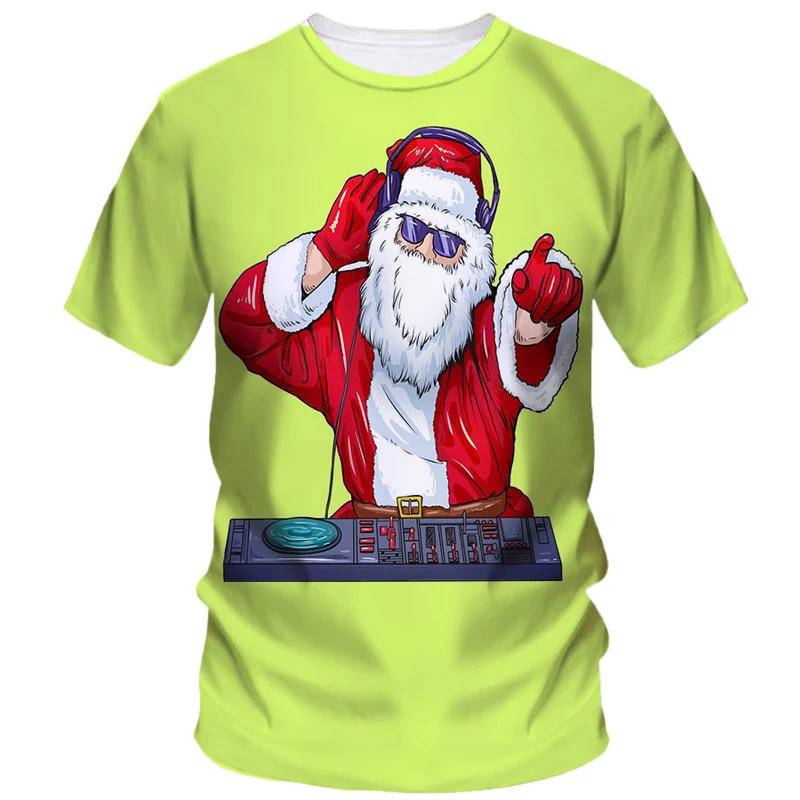 Hot Christmas Party 3D Printed T-shirt Male and Female Couple Red Short Sleeved Party Top Plus Size Loose Street Fashion Top