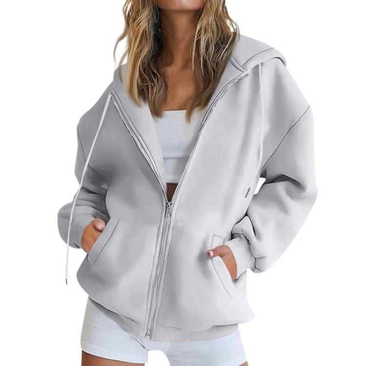 Oversized Fleece Jacket Womens Hoodie Long Sleeve Zip Up Pocket Sweatshirt