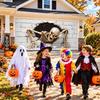 Pongee Fabric Halloween Garage Decoration, Full Skeleton Brick Wall Artwork for Parties and Community Displays