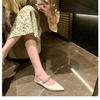 Sheepskin Version~ Summer Wear Leather Bag Head Flat Bottom Half Slippers Women's High-grade Cool Slippers Pointed French Half Tray