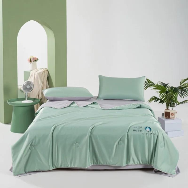 2025 new solid color heat transfer washed Tencel Xia Liang quilt double cool silk machine washable quilt 4-piece set
