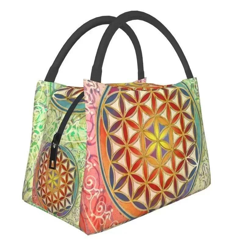 Flower Of Life Abalone Shell On Pearl Insulated Lunch Tote Bag for Women Geometric Mandala Portable Cooler Thermal Bento Box