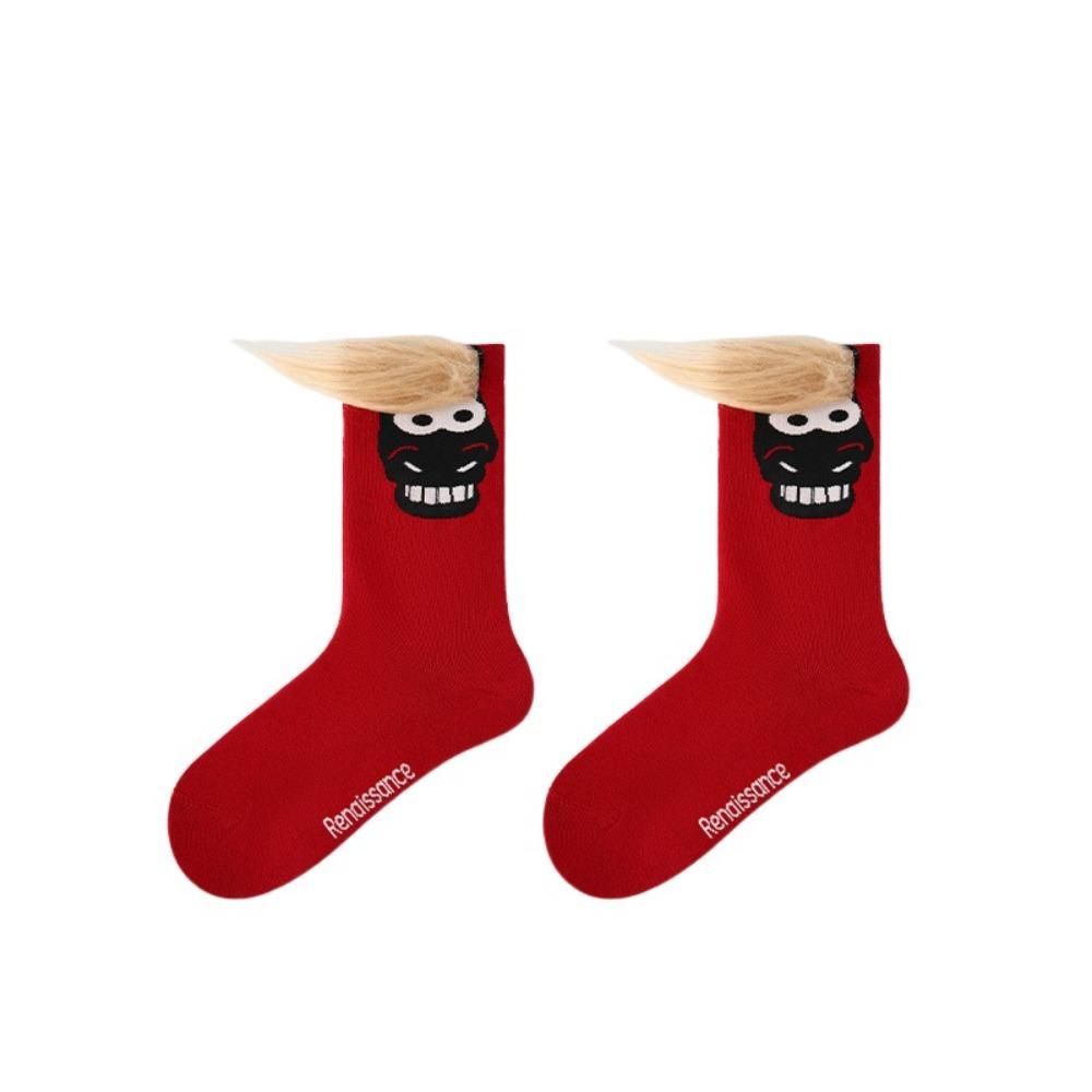 Cotton New Year Socks Winter Autumn Zodiac Year Socks Cute Year of The Horse Socks  Gift