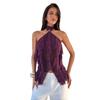 Purple Halter Mesh Ruffled Off Shoulder Sleeveless Sexy Women Casual Top