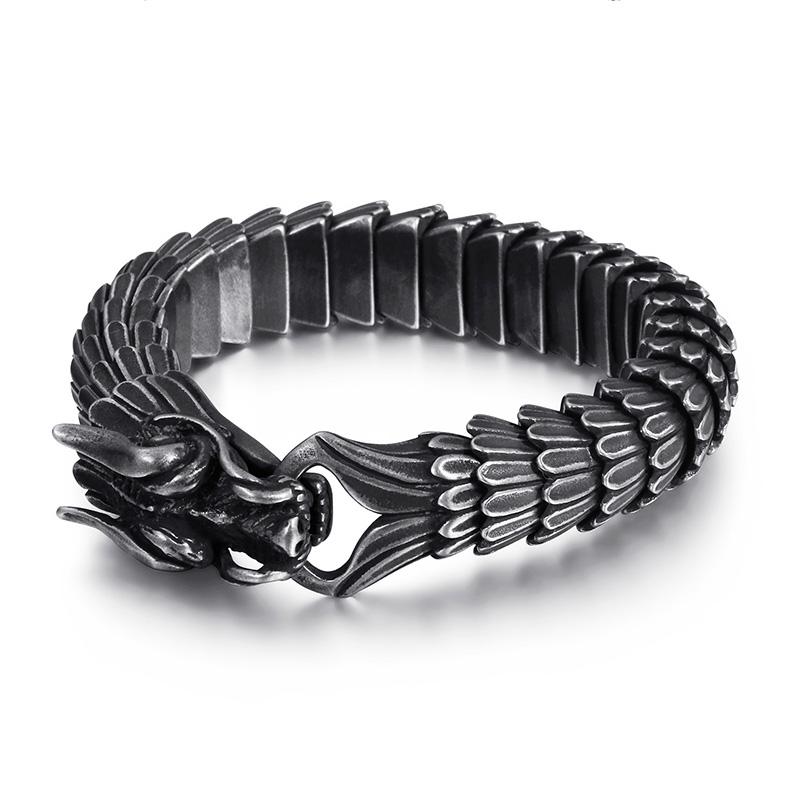 

Punk Animal Dragon Charm Bracelet Men Stainless Steel MatteShiny China Dragon Blessing Bracelet Amulet Bangle Jewelry 21cm