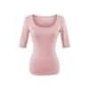 U-neck slightly transparent medium-sleeved T-shirt women's summer new American Spice Girl style solid color sexy slim-fitting bottoming shirt top