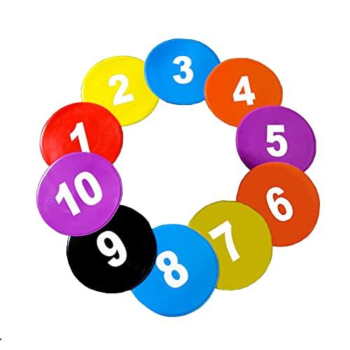 VOODANS Marker Pads, Flat Cones, Flat Markers, Sports Markers for Track and Field, Agility Training, Shatter-Resistant (Numbers 1-10)