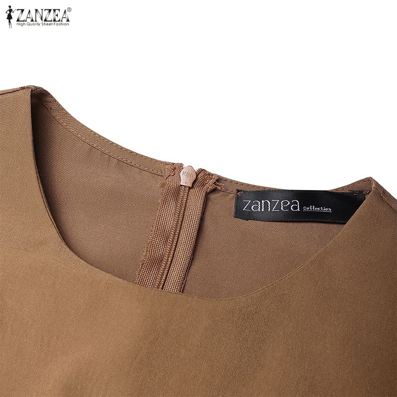 ZANZEA Damen Elegantes Puff-Kurzarm Freizeit-Langkleid