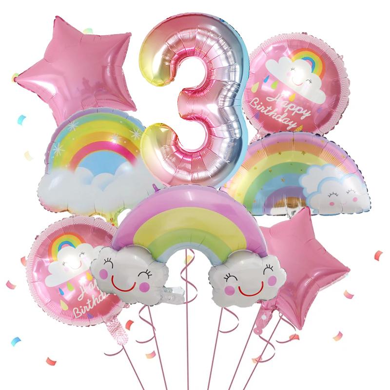 8 Stück Regenbogen Lächeln Wolke Ballon 30 Zoll Farbverlauf Zahlen Folienballons 1-9 Jahre Kinder Geburtstagsparty Dekorationen Baby Jubiläum
