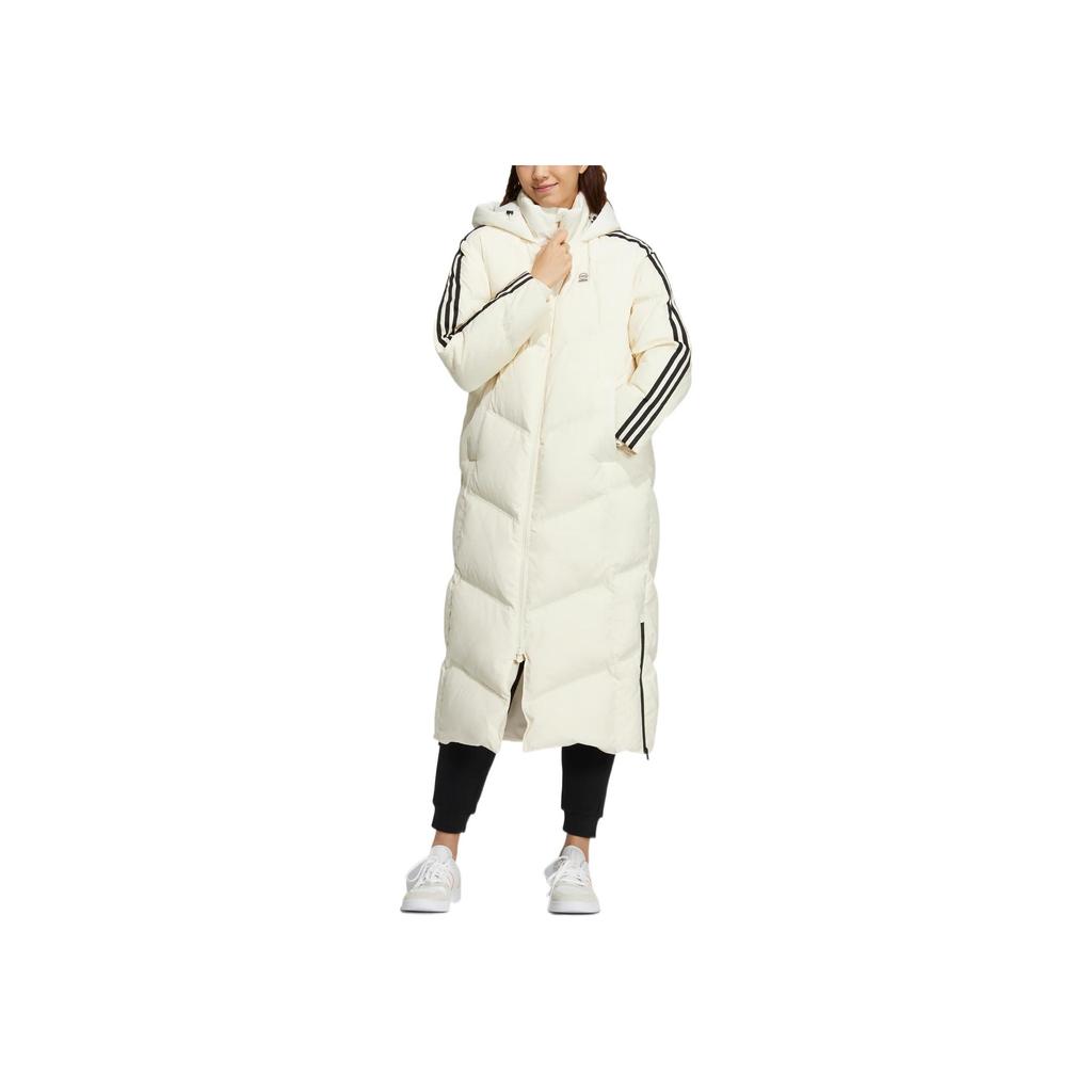 Adidas Neo Pure Color Logo Print Zip-Up Hooded Down Jacket Women Outerwear White HN9865