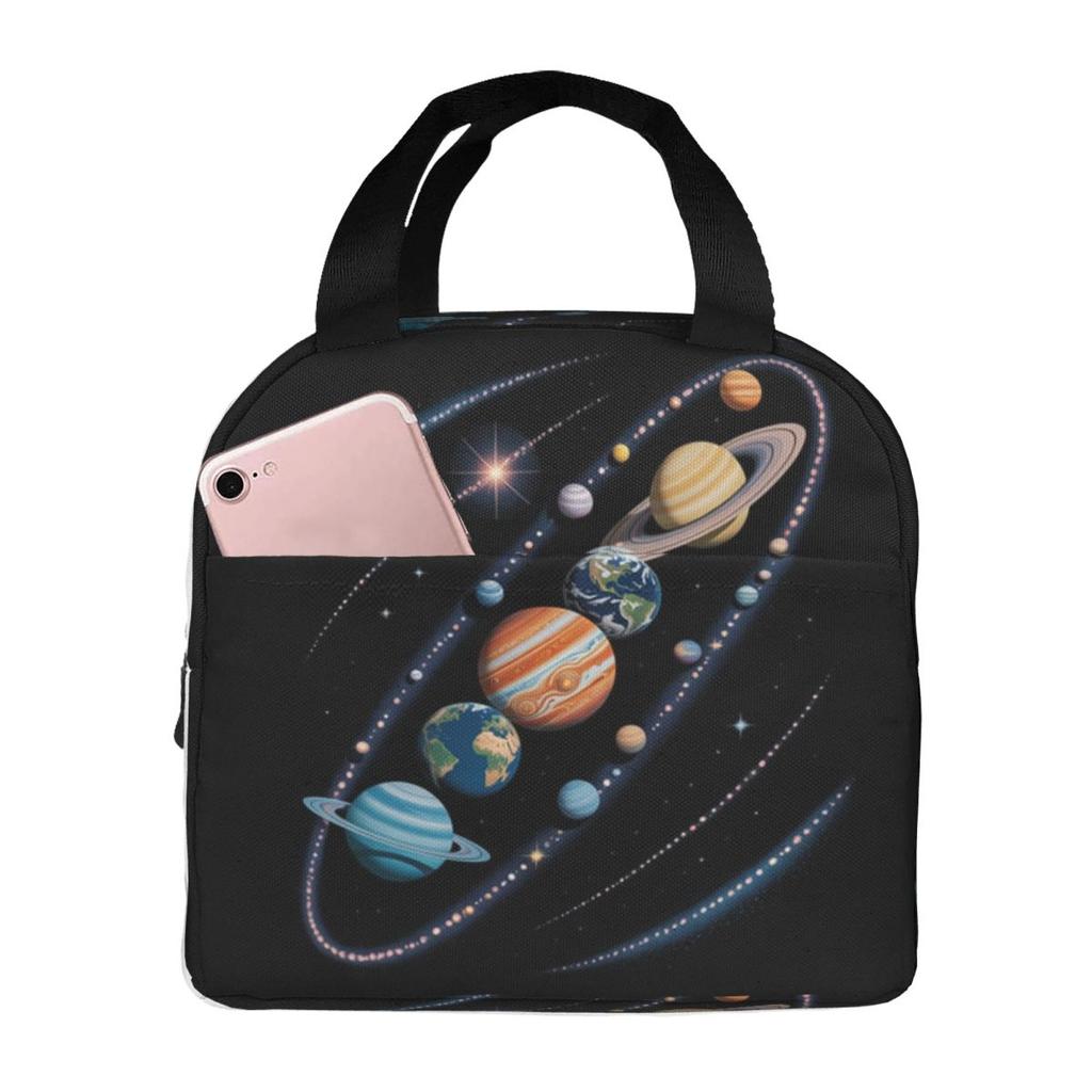 Planets Orbiting In Space Print Insulated Lunch Bag for Women Kids Leakproof Food Boxes Thermal Lunch Box Tote