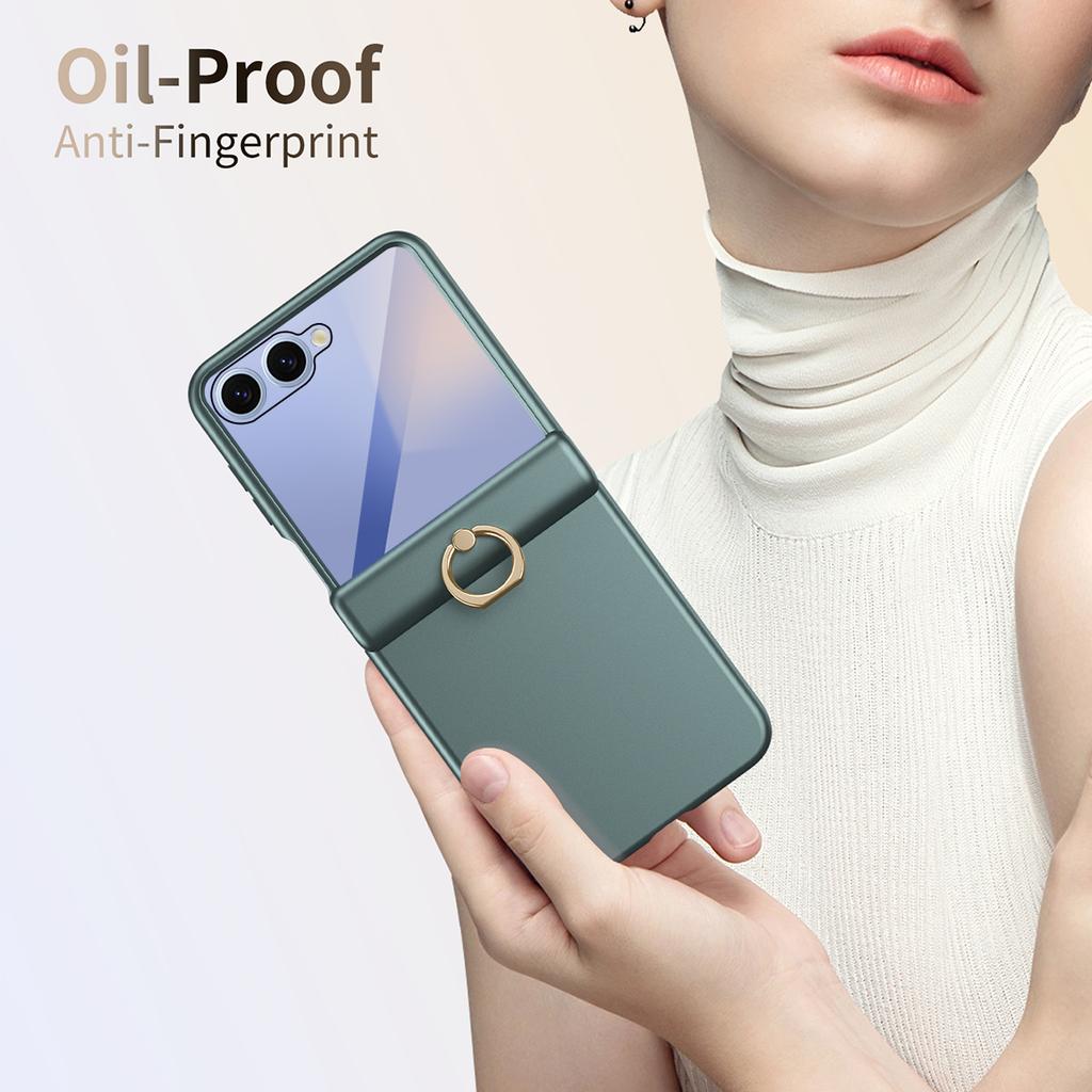 For Samsung Galaxy Z Flip7 5G Case with Tempered Glass Film Ring Holder Kickstand PC Phone Cover