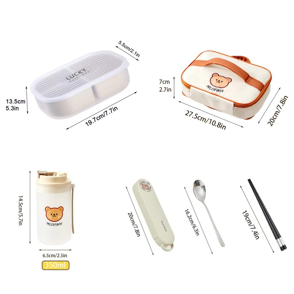 3-Compartment Cute Plastic Lunch Box Portable Detachable Fruit Salad Food Container Divided Bento Box Microwave Safe