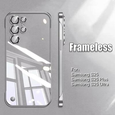 Ultra Thin Transparent Plating Frameless Phone Case For Samsung Galaxy S25 S24 S23 S22 Ultra Plus Simple Shockproof Luxury Cover