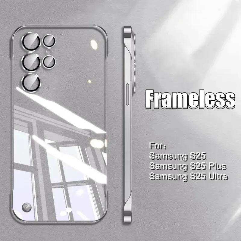 Ultra Thin Transparent Plating Frameless Phone Case For Samsung Galaxy S25 S24 S23 S22 Ultra Plus Simple Shockproof Luxury Cover
