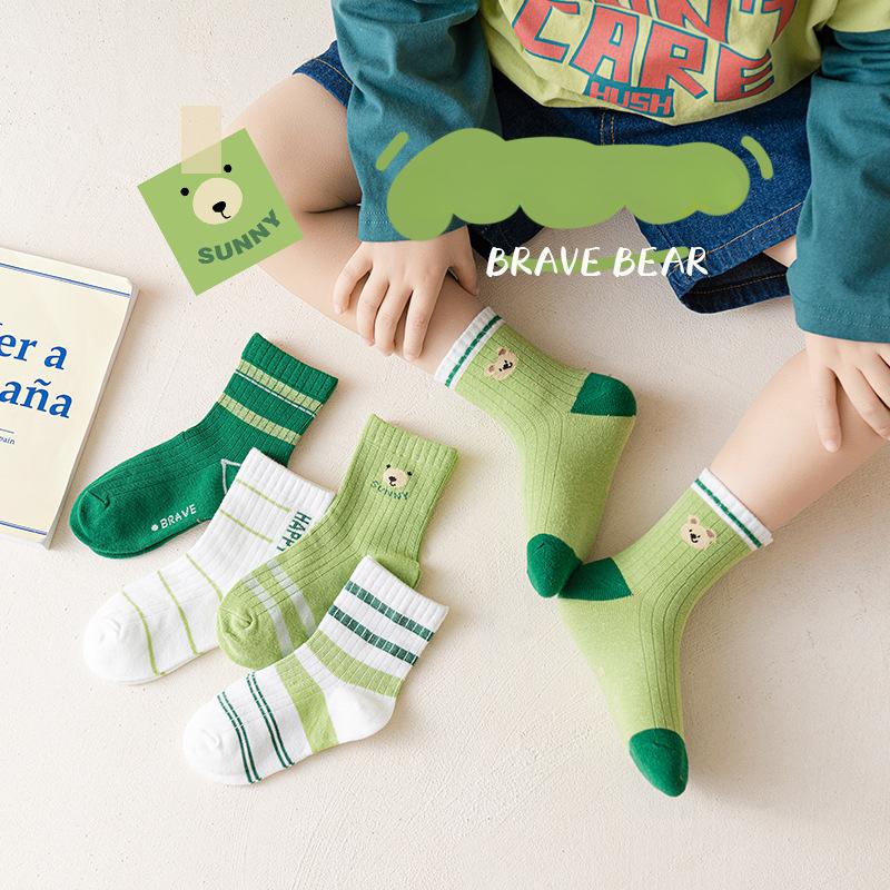 5 Pairs Autumn Winter New Style Children's Socks Mid-high Long Dinosaur Cartoon Design Boys Girls Baby Cartoon Socks Wholesale