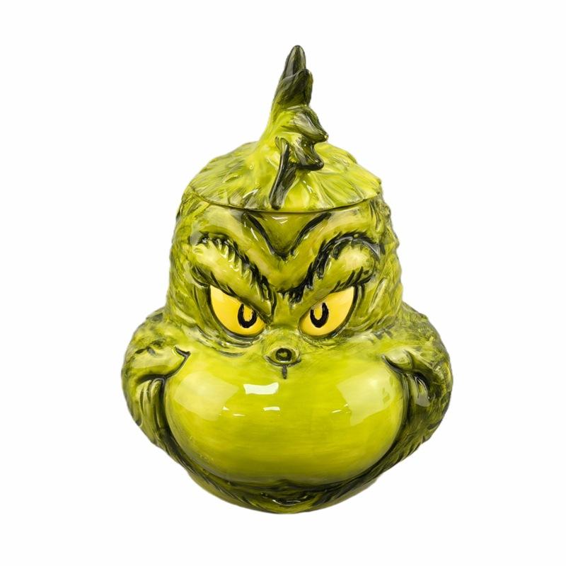 Weihnachts-Hochwertige Schildkröte Keramik Grünhaariger Grinch Maske Süßigkeitenglas Seltsames Seltsames Aufbewahrungsglas