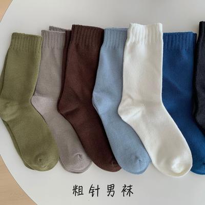 Men'S Season Double-Needle Thick Thread Socks Thickened Warm Stockings Solid Color Casual Business Style Socks