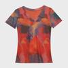 European Ombre V-Neck Slimming Mesh T-Shirt for Women - Summer 2025 Design Fashion Short Sleeve Blouse