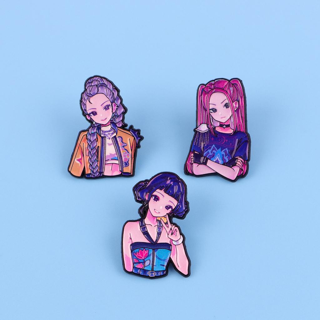 Happy Blue Cat Tiger Enamel Pin Mystic Hunter Girls Group Brooches Lapel Badges Fantasy Animals Jewelry Gift for Fans Friends