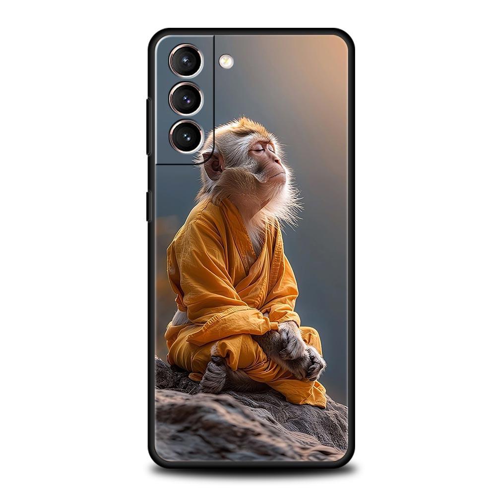 Cute Funny Monkey Soft Phone Case For Samsung Galaxy S25 Edge S24 Plus S23 FE S22 S21 S20 Ultra 5G S10 Black Protect Cover